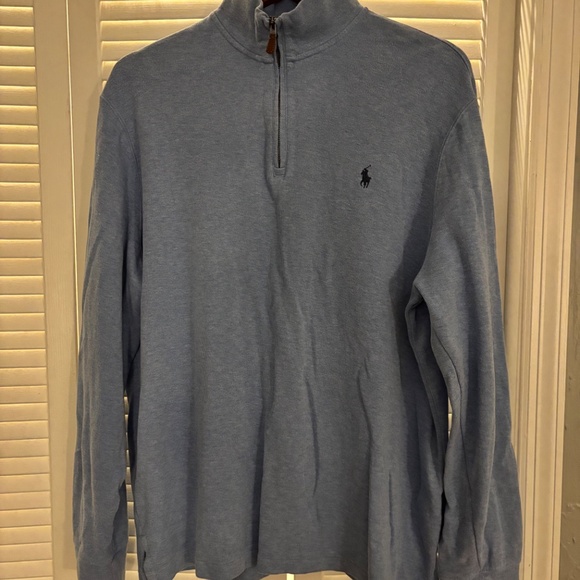 Men’s Ralph Lauren Estate Rib Quarter-Zip Mockneck Pullover L Soft Royal Heather - Picture 1 of 8